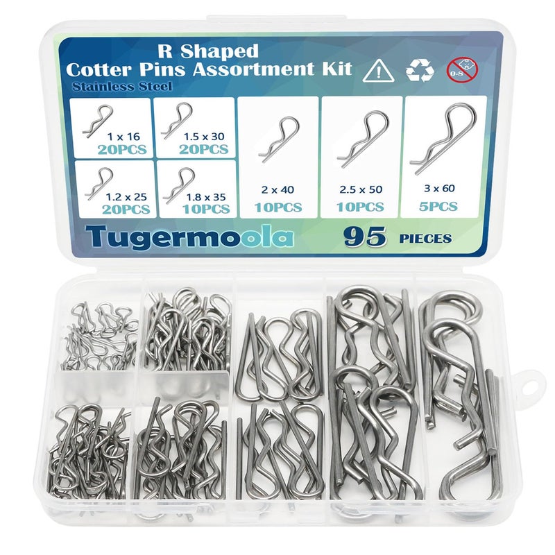 Tugermoola 95PCS 7 Sizes Stainless Steel Hitch Pin Clip Assortment Kit R Shaped Cotter Pins Fastener Clips OLA031 - Image 5